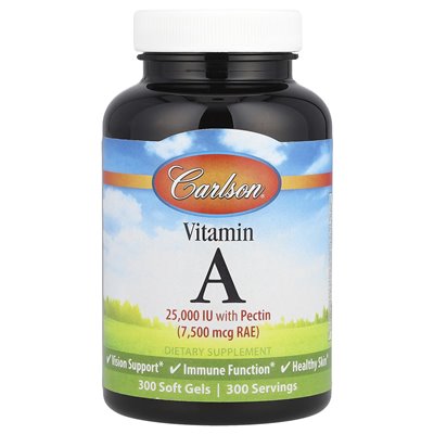 Carlson, Vitamin A, 7500 MCG RAE (25.000 IE), 300 Weichkapseln