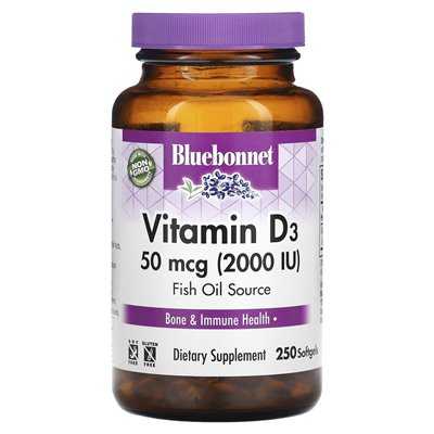 Bluebonnet Nutrition, witamina D3, 50 mcg, (2000 IU), 250 miękkich Bluebonnet Nutrition, witamina D3, 50 mcg, (2000 IU), 250 miękkich