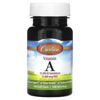 Carlson, witamina A, 3000 mcg Rae (10 000 IU), 100 miękkich żeli