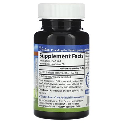 Carlson, CO-QH2 Ubiquinol, 100 mg, 60 miękkich żeli