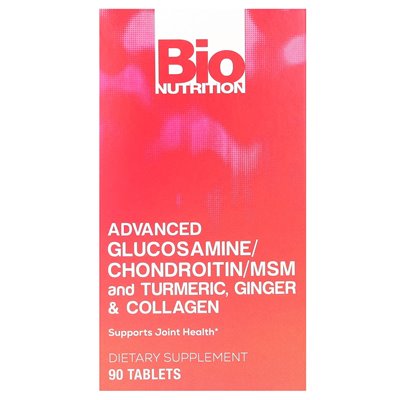 Bio Nutrition, zaawansowana glukozamina/chondroitin/MSM i kurkuma, imbir i kolagen, 90 tabletek
