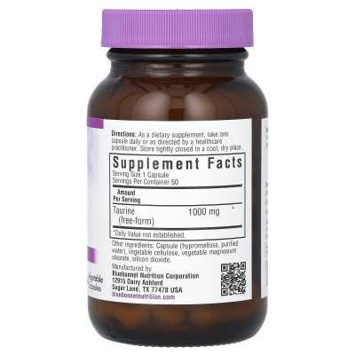 Bluebonnet Nutrition, Taurin, 1000 mg, 50 Gemüsekapseln