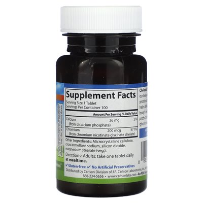 Carlson, Chelatisiertes Chrom, 200 mcg, 100 Tabletten