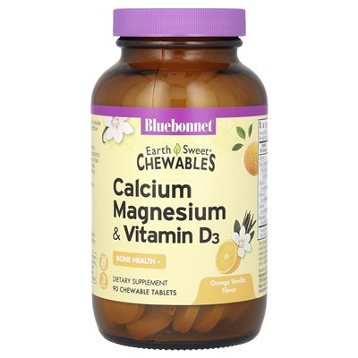 Bluebonnet Nutrition, Earthsweet Chewables, Kalzium, Magnesium und Vitamin D3, Orange-Vanille, 90 Kautabletten