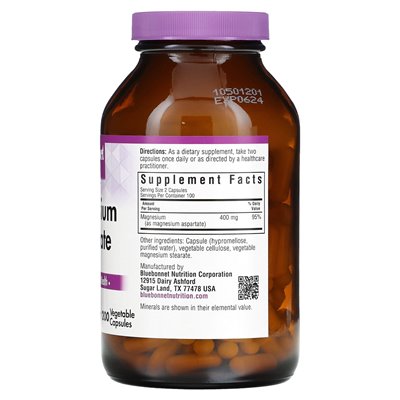 Bluebonnet Nutrition, asparaginian magnezu, 200 kapsułek warzywnych Bluebonnet Nutrition, asparaginian magnezu, 200 kapsułek warzywnych