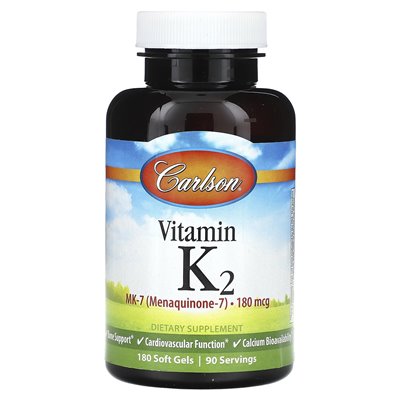Carlson, witamina K2, 180 mcg, 180 miękkich żeli (90 mcg na miękki żel)