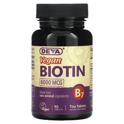 Deva, wegańska biotyna, 6000 mcg, 90 tabletek