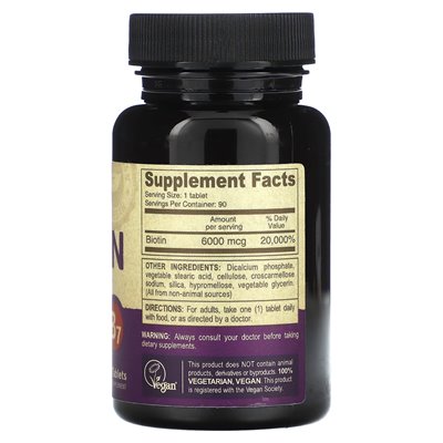 Deva, wegańska biotyna, 6000 mcg, 90 tabletek