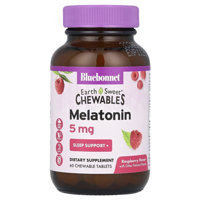 Bluebonnet Nutrition, Earth Sweet® Chewables, melatonina, malina, 5 mg, 60 tabletek do żucia Bluebonnet Nutrition, Earth Sweet® Chewables, melatonina, malina, 5 mg, 60 tabletek do żucia