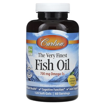 Carlson, najlepszy olej rybny, naturalna cytryna, 700 mg, 120 miękkich żeli (350 mg na miękki żel)