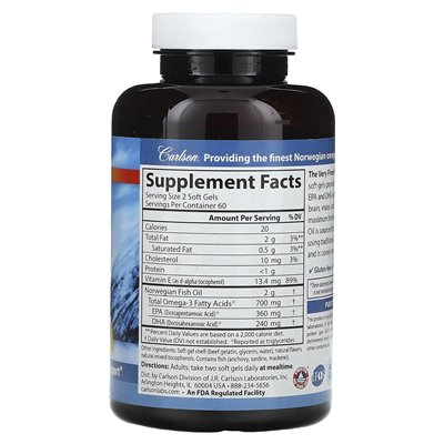 Carlson, Best Fish Oil, Natural Lemon, 700mg, 120 Softgels (350mg per softgel)