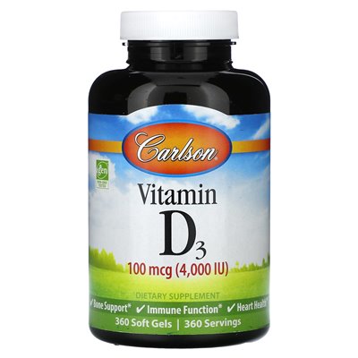 Carlson, witamina D3, 100 mcg (4000 IU), 360 miękkich żeli