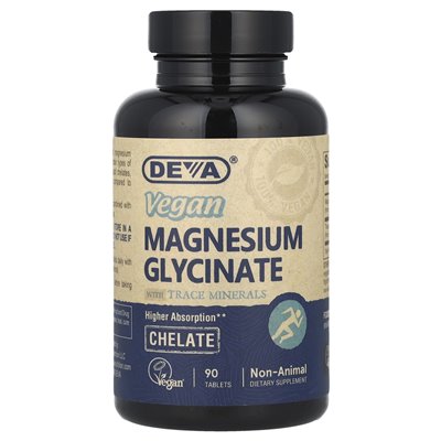 Deva, wegański glicynian magnezu z minerałami śladowymi, 90 tabletek