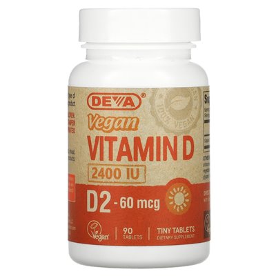 Deva, veganes Vitamin D2, 60 mcg (2400 IE), 90 Tabletten