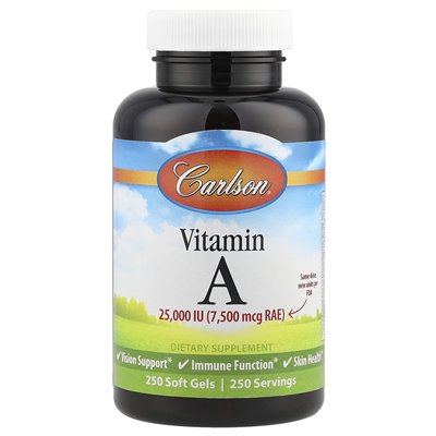 Carlson, Vitamin A, 7500 MCG RAE (25,000 IU), 250 Softgels