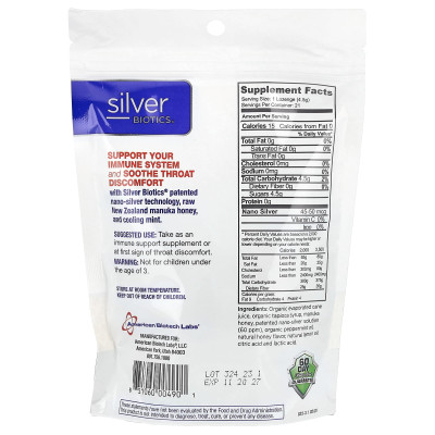 American Biotech Labs, Silver Biotics, Potężny Manuka Mint, 21 żelków, 3 uncji (85 g)