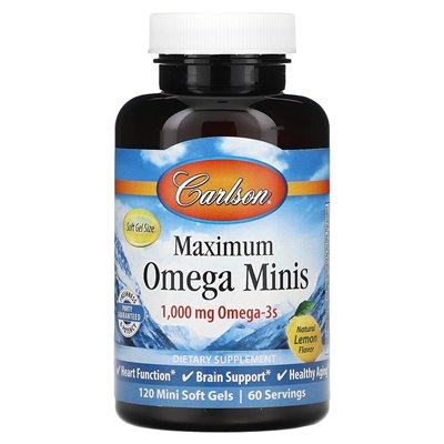 Carlson, Maximum Mini Omega, Natural Lemon, 1000mg, 120 Mini Softgels (500mg per softgel)