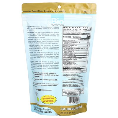 Bio Nutrition, colla-flex, hydrolizowany kolagen z Boswellią, krzemionką i witaminą C, naturalna wanilia, 240 g