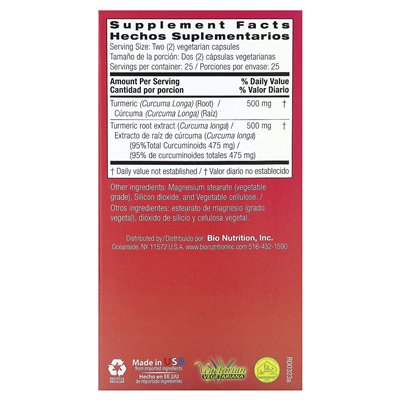 Bio Nutrition, kurkumowa kurkumina, 50 kapsułek wegetariańskich
