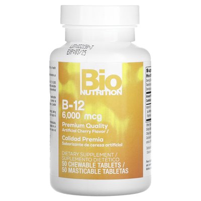 Bio Nutrition, Vitamin B-12, Kirsche, 6000 mcg, 50 Kautabletten