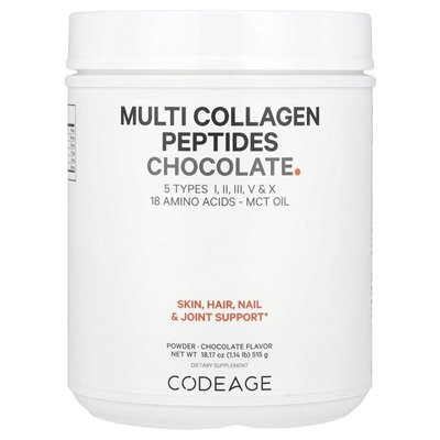 Codeage, multi kolagenowe peptydy proszkowe, czekolada, 18,17 uncji (515 g)