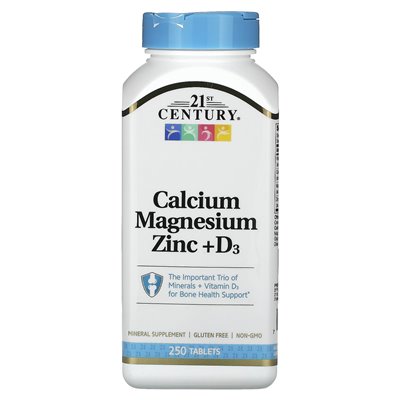 21st Century, Zinc Magnesium Calcium + D3, 250 Tablets