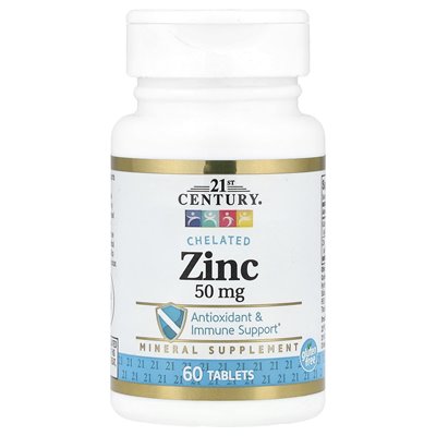 21st Century, Chelated Zinc, 60 Tablets