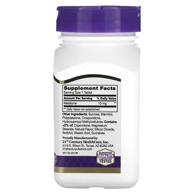 XXI wiek, szybkie rozpuszczenie melatonina, wiśnia, 10 mg, 120 tabletek XXI wiek, szybkie rozpuszczenie melatonina, wiśnia, 10 mg, 120 tabletek