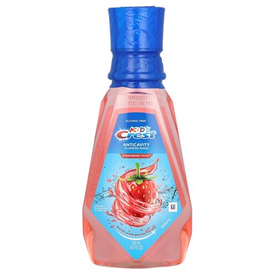 Crest, dzieci, płukanie fluorku antykalikowego, wolny od alkoholu, truskawkowy Rush, 16,9 fl oz (500 ml)