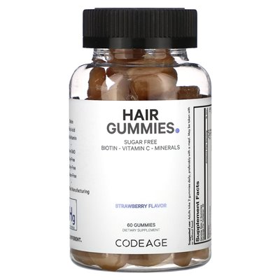 Codeage, hair gummy, sugar free, strawberries, 60 gummy