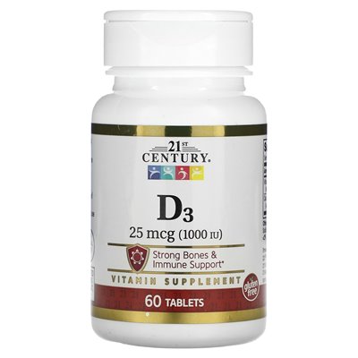 21. Jahrhundert, D3, 25 mcg (1000 IE), 60 Tabletten