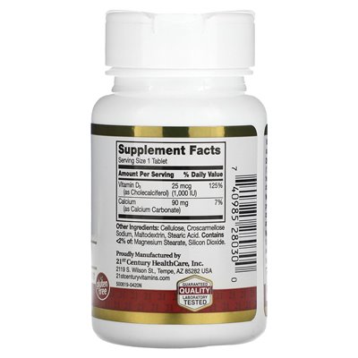 21. Jahrhundert, D3, 25 mcg (1000 IE), 60 Tabletten