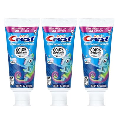 Crest, Kids Advanced, Fluoride Anticavity Pastase, 3+ lata, bubblebum, 3 paczki, 4,2 uncji (119 g)