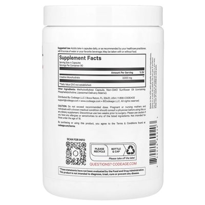 Codeage, sport, kreatyna liposomalna, 750 mg, 360 kapsułek warzywnych