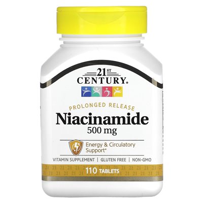 XXI wiek, przedłużone uwalnianie niacynamid, 500 mg, 110 tabletek XXI wiek, przedłużone uwalnianie niacynamid, 500 mg, 110 tabletek