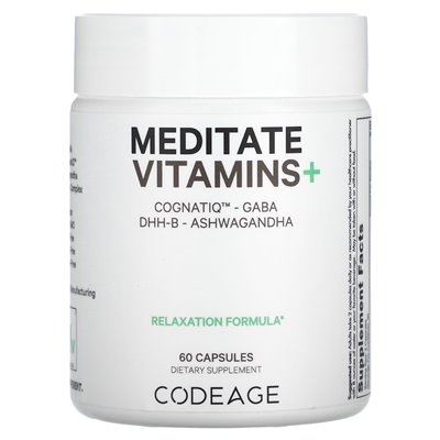 Codeage, Meditate Vitamins+, Cognatiq, GABA, DHH-B, Ashwagandha, 60 Capsules