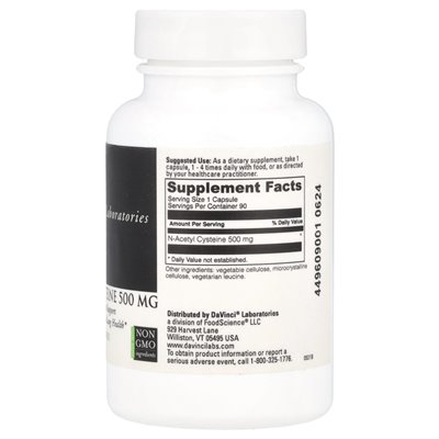 DaVinci Laboratories of Vermont, N-acetylu cysteina, 500 mg, 90 kapsułek DaVinci Laboratories of Vermont, N-acetylu cysteina, 500 mg, 90 kapsułek