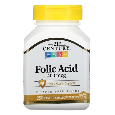 21st Century, Folic Acid, 400 mcg, 250 Easy-to-Swallow Tablets