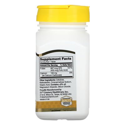 21st Century, Folic Acid, 400 mcg, 250 Easy-to-Swallow Tablets