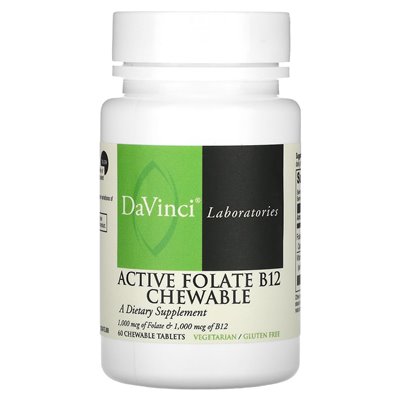 DaVinci Laboratories of Vermont, Active Folate B12 Chewable, 60 Chewable Tablets DaVinci Laboratories of Vermont, Active Folate B12 Chewable, 60 Chewable Tablets