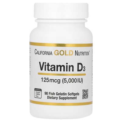 California Gold Nutrition, witamina D3, 125 MCG (5000 IU), 90 żelatynowych miękkich California Gold Nutrition, witamina D3, 125 MCG (5000 IU), 90 żelatynowych miękkich