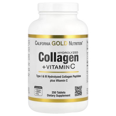 California Gold Nutrition, Hydrolysierte Kollagenpeptide + Vitamin C, Typ I und III, 250 Tabletten