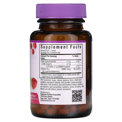 Bluebonnet Nutrition, Earthsweet Chewables, witamina B12, malina, 2000 mcg, 90 tabletek do żucia Bluebonnet Nutrition, Earthsweet Chewables, witamina B12, malina, 2000 mcg, 90 tabletek do żucia