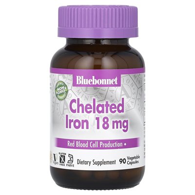 Bluebonnet Nutrition, Chelated Iron, 18 mg, 90 Vegetable Capsules Bluebonnet Nutrition, Chelated Iron, 18 mg, 90 Vegetable Capsules
