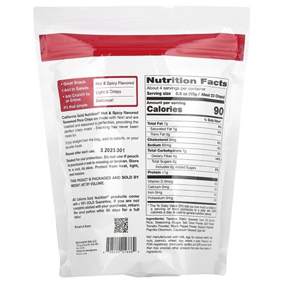 California Gold Nutrition, Foods, Seaweed Rice Chips, Hot &amp Spicy, 2,1 uncja (60 g)