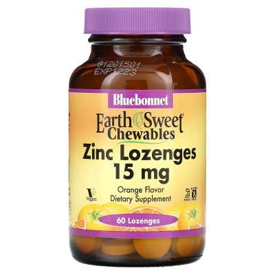 Bluebonnet Nutrition, Earthsweet Chewables, Zinc Lozenges, Orange, 15 mg, 60 lozenges