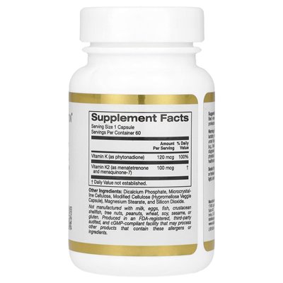 California Gold Nutrition, witamina K, 120 MCG, 60 kapsułek wegetariańskich