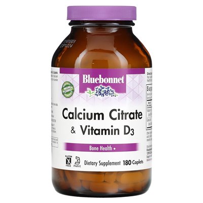 Bluebonnet Nutrition, Cytrynian wapnia i witamina D3, 180 kapleczek