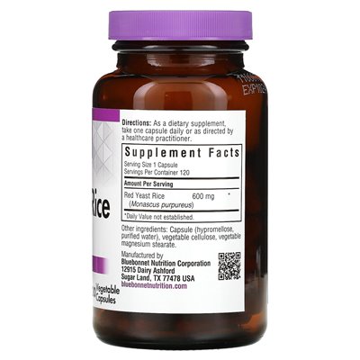 Bluebonnet Nutrition, Red Yeast Rice, 600mg, 120 Veg Capsules