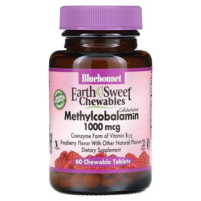 Bluebonnet Nutrition, Earthsweet Chewables, Methylcobalamin, Raspberry, 1000 mcg, 60 Chewable Tablets